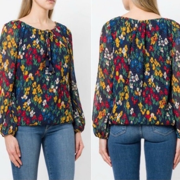 Tory Burch Josephine Floral Dot Size Medium Tassel Blouse - Picture 1 of 6